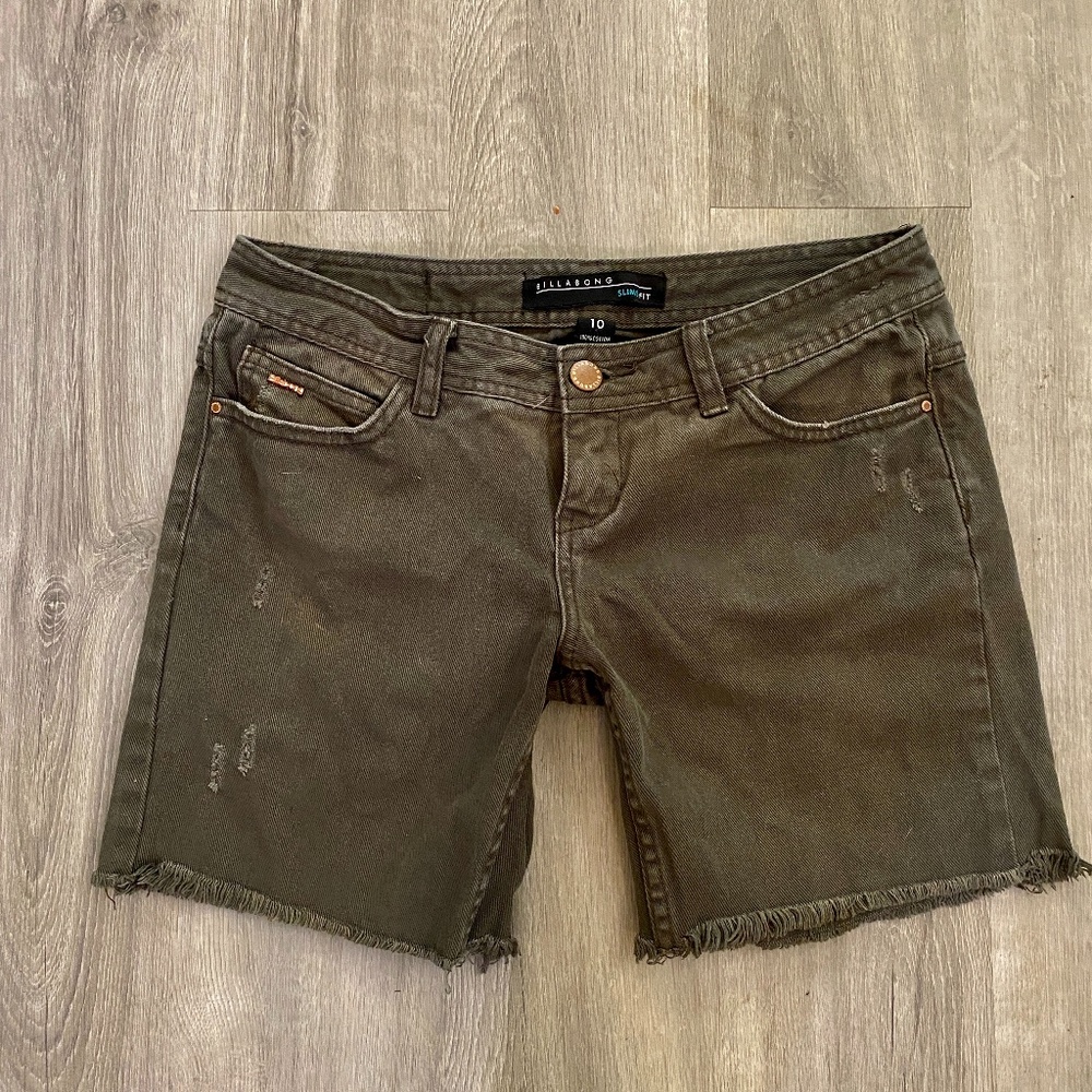 BILLABONG Raw Hem Mid Thigh Moss Green Denim Short